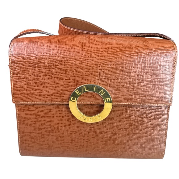 Celine Handbags - Celine Brown Leather Shoulder Bag with Gold Accent